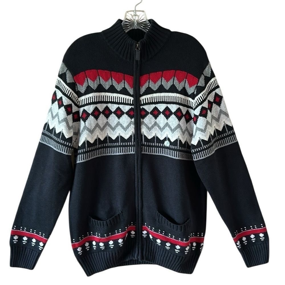NEW Chaps Mens Black and‎ Red Zip-Up Sweater